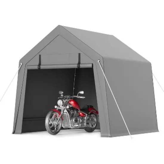 Heavy-Duty Outdoor Storage Shed, Waterproof & UV-Protected Motorcycle Shelter with Roll-Up Door, Ventilation, Grey Carport Tent for Bike, Tools image {9}