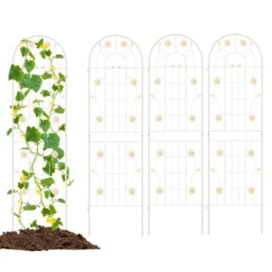 Costway 4 Pack Rustproof Metal Garden Trellis 71" x 20" Wire Lattice Panel for Patio Green/White image {10}