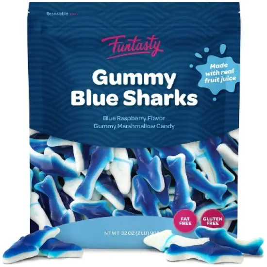 Blue Sharks Gummy Candy - 2 Pound Bulk Pack - Blue Raspberry Marshmallow Flavor image {5}