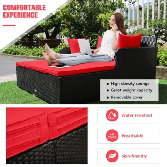 Tangkula Patio Rattan Daybed with 4 Pillows Cushioned Sofa for Outdoor image {6}