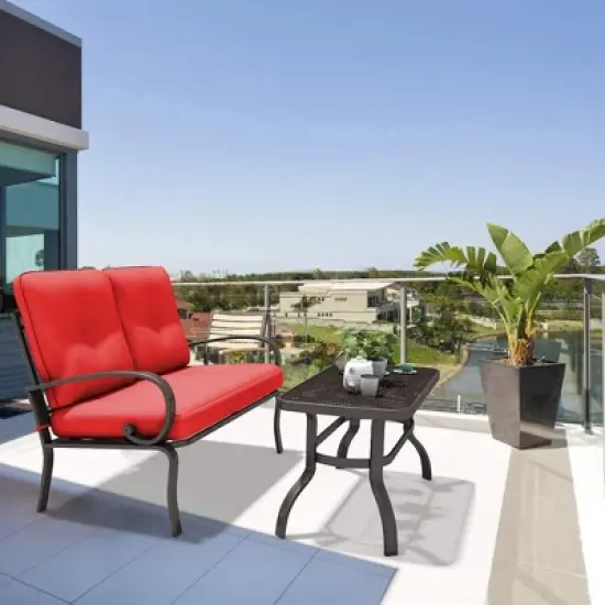 Costway 2PC Patio LoveSeat Coffee Table Furniture Set  Bench W/ Cushions image {10}