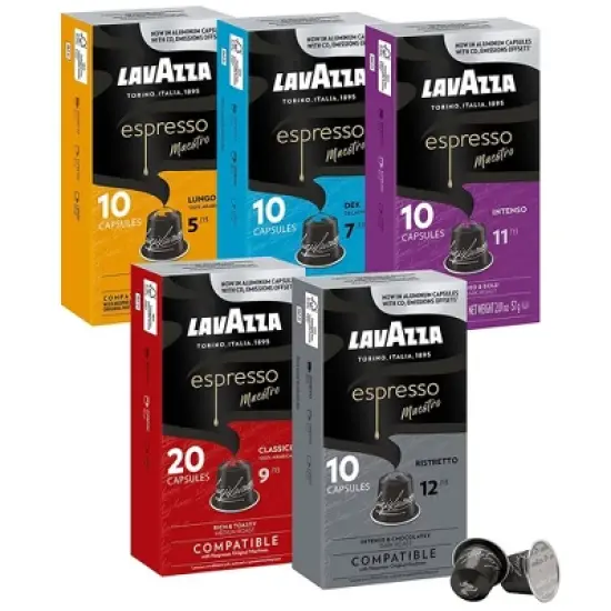 Lavazza Espresso Variety Pack of Aluminum Capsules Compatible with Nespresso* Original Machines, Contains Light, Medium, and Dark Roast (60 Capsules) image {10}