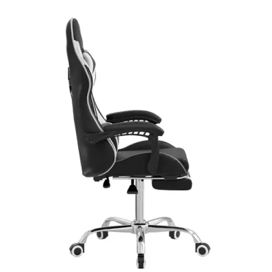 VECELO Reclining Gaming Chair, Faux Leather Adjustable Height Ergonomic Gaming Chair with Footrest & Lumbar Support, Black image {6}