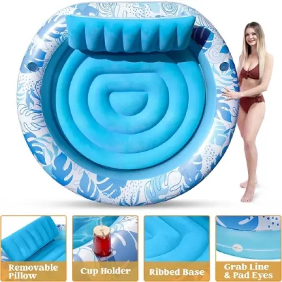 Sloosh Pool Float Pool Tanning Inflatable Float Bed with Pillow, Suntan Tub Floatie Raft Tanning Pool for Adult Oval XL Size Pool Lounge image {3}