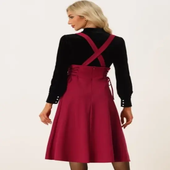 Allegra K Women's Brace High Waisted Lace Up Midi Suspender Skirt image {2}