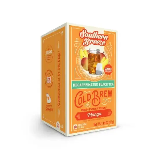 Southern Breeze Decaf Cold Brew Sweet Tea Mango Iced Tea with 20 Individually Wrapped Tea Bags, Pack of 4 image {2}