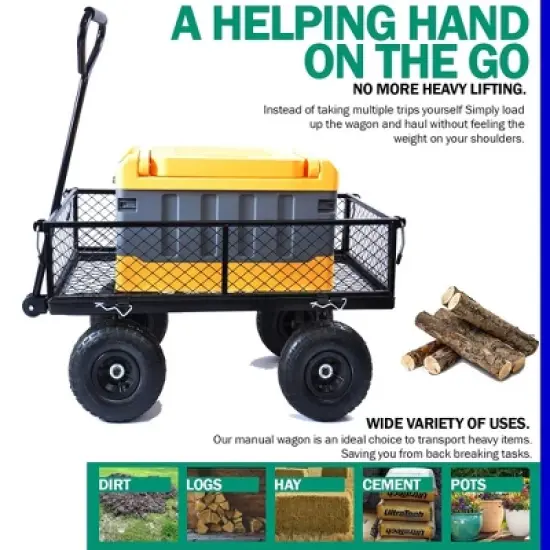 Wagon Garden Cart with 180-degree Steering Range Handle image {3}