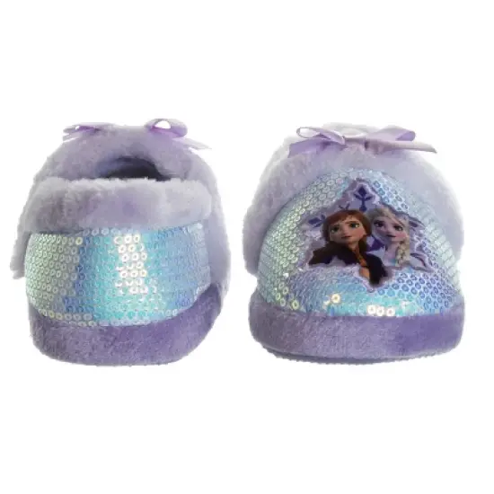 Disney Frozen Girl Slippers - Elsa and Anna Plush Lightweight Warm Comfort Soft Aline House Shoes - Purple (sizes 5-12 Toddler-Little Kid) image {5}