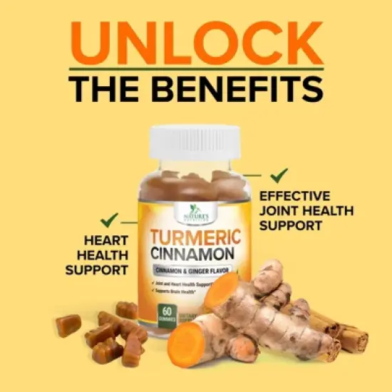Turmeric Curcumin Gummies 95% Curcuminoids Cinnamon, Ginger, Black Pepper Extract Max Absorption Joint Supplement - 60 Gummies By Nature's Nutrition image {4}