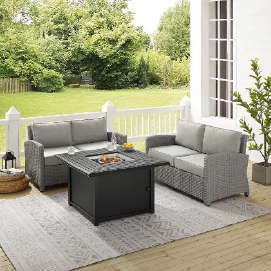 Bradenton 3pc Wicker Loveseat Set with Fire Table - Gray - Crosley image {11}