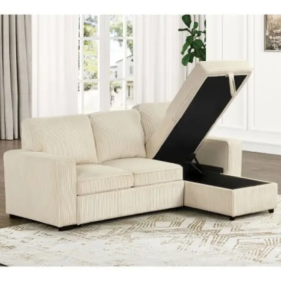 HOMES: Inside + Out Paeke Sleeper Sectional Sofa Corduroy with Storage Chaise and Reversible image {5}