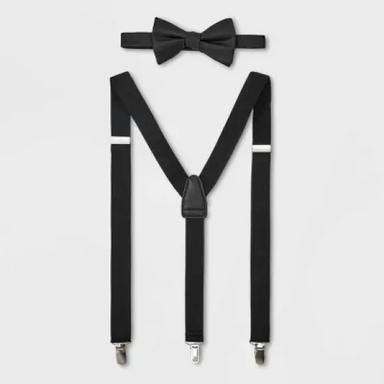 Men's Herringbone Bow Tie Suspender Set 2pc - Goodfellow & Co&trade; Black One Size Fits Most image {1}