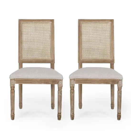Christopher Knight Home Brownell French Country Fabric Upholstered Wood and Cane Dining Chairs (Set of 2) image {14}
