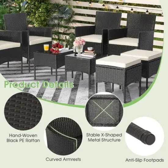 Costway 8PCS Patio Rattan Furniture Set Sofas Ottomans Cushioned Table Free Combination image {7}