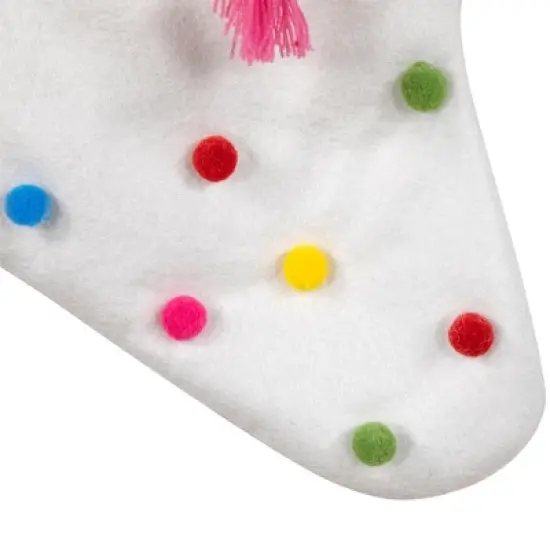 Northlight 20" White Christmas Stocking with Multicolor Pom-Poms and Tassels image {3}