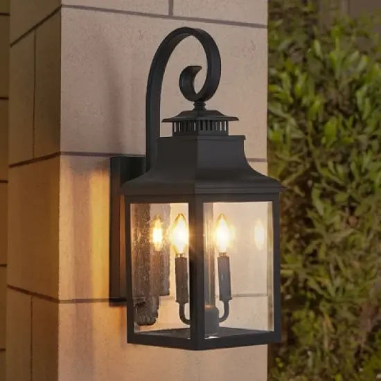 soscooter 23"-2-Pack Outdoor Wall Lantern Light &uml;C Vintage Black Metal Sconce with Clear Seeded Glass for Porch, Patio, and Garden (Bulb Not Included) image {1}
