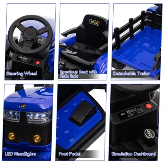 Garvee 12V Kids Ride on Tractor with Remote Control, Tractor with Trailer,Music, 3-Gear-Shift, Safety Belt,for Boys Girls image {3}