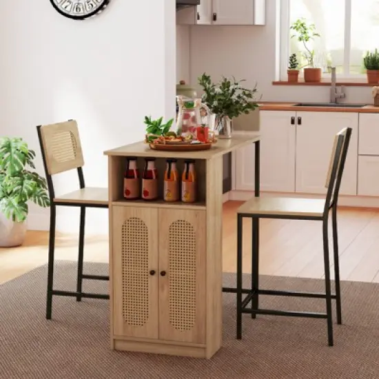 Tangkula 3 PCS Bar Table and Chairs Set w/ 2 Bar Stools & Storage Shelves Backrests image {1}