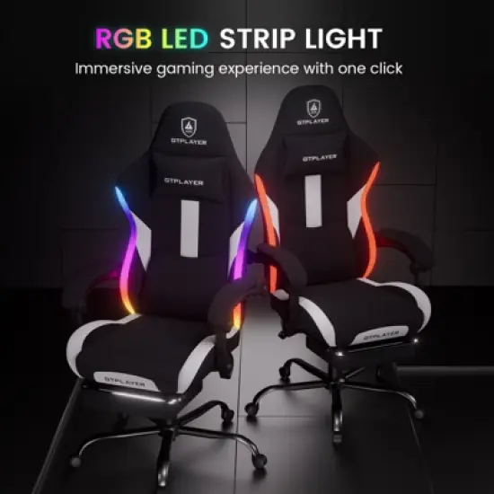 GTPLAYER RGB Ergonomic Gaming Chair with Footrest, Lumbar Support, Breathable Computer Chair with Pocket Spring Cushion, Chairs for Adults image {4}
