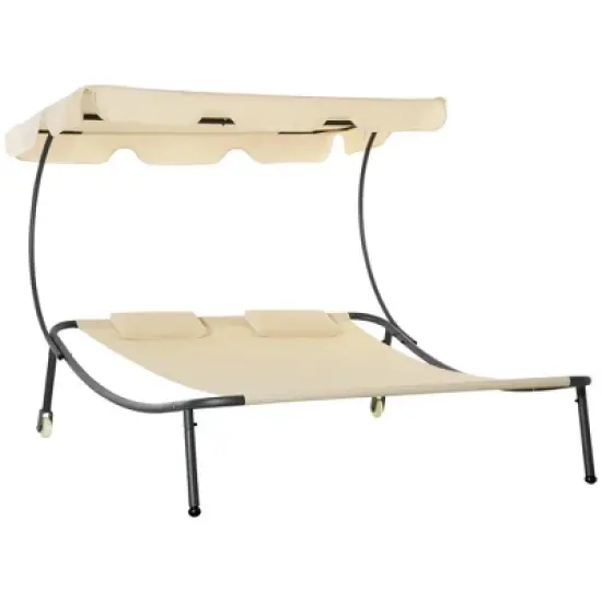 Resenkos Patio Double Chaise Lounge Chair, Outdoor Wheeled Hammock Daybed With Adjustable Canopy and Pillow, image {12}