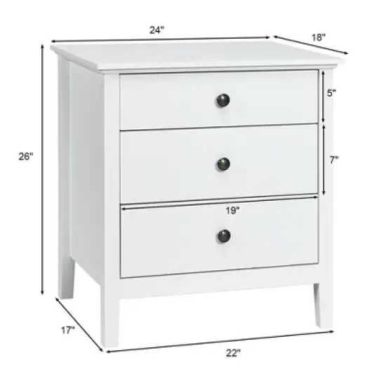 Costway Nightstand Beside End Side Table Accent Table Organizer W/3 Drawers White image {1}