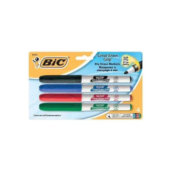 Bic Great Erase Grip Fine Point Dry Erase Marker Assorted 4/Set GDEP41ASST image {1}