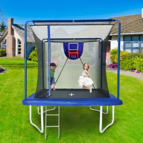 QingMoon 8FT &times; 12FT Rectangular Trampoline With Basketball Board,Ball Inflator,Ladder, Galvanized steel frame, Weatherproof For Kids and Adults image {6}