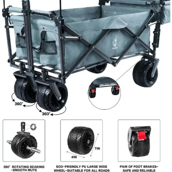 DOMETOUR Collapsible 140L Wagon Cart with Canopy, Wheels & Brake, Cooler Bag, for Camping, Beach, Shopping, All-Terrain image {1}