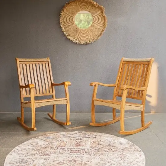 Cambridge Casual 3pc Marrakesh Teak Wood Outdoor Patio Small Spaces Rocker Conversation Set image {2}