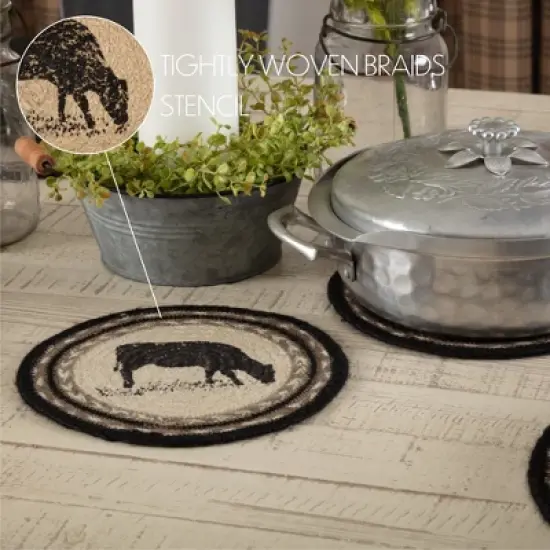 Sawyer Mill Charcoal Cow Jute Trivet 8 image {2}