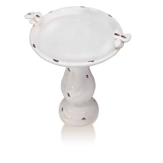 24" Antique Ceramic Birdbath With Birds - Brown - Alpine Corporation: Weather-Resistant, Freestanding Design image {2}