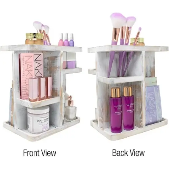Sorbus 360&deg; Bamboo Rotating Makeup Organizer - Multi-Function Storage Carousel stores Cosmetics, Skin Care, and more image {5}