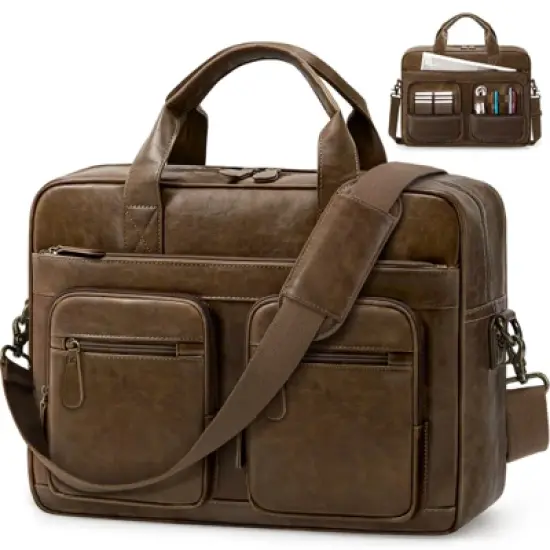 Vintage Messenger Bag  Vegan Leather Computer Laptop Bag Waterproof Briefcases image {1}