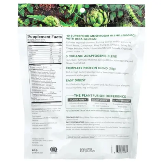 PlantFusion Organic Mushrooms + Protein, Creamy Vanilla Bean, 15 oz (428 g) image {1}