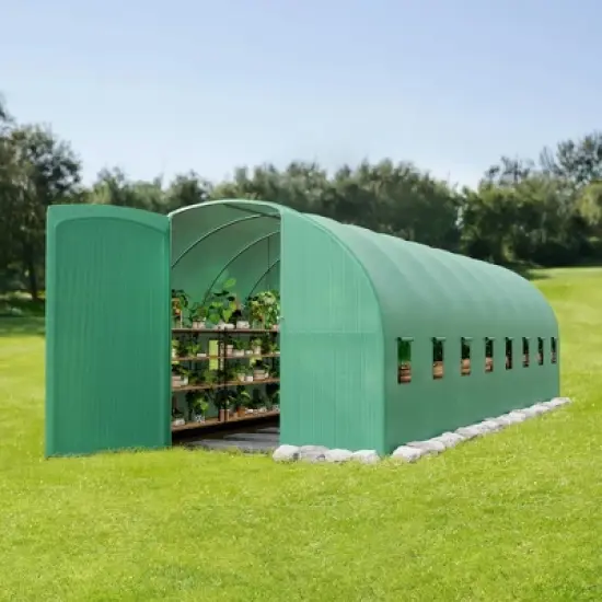 Outdoor Greenhouse -  Walk-In Tunnel with 8 Mesh Vents, Swing Door & Roll-Up Door, Reinforced Galvanized Steel Frame & Durable PE Cover image {6}