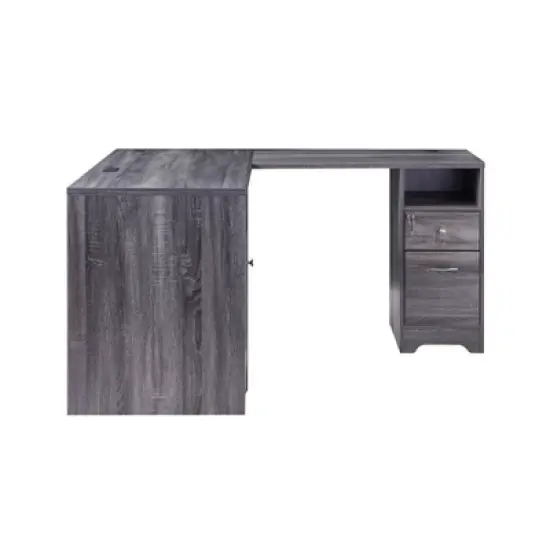 Ghally Locking Drawer L-Shape Desk with USB Ports Dark Gray - miBasics image {3}