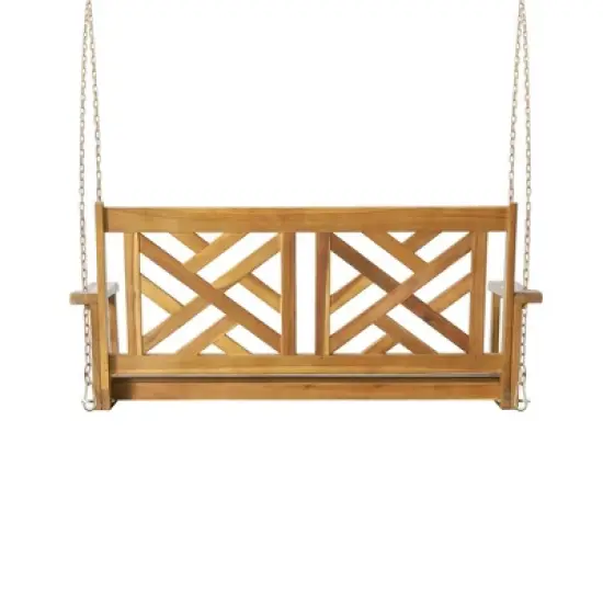 Outdoor Porch Swing Chair, Acacia Wood Swing Chair Bench With Hanging Chain, Outdoor Patio Hanging Bench Chair Furniture image {3}