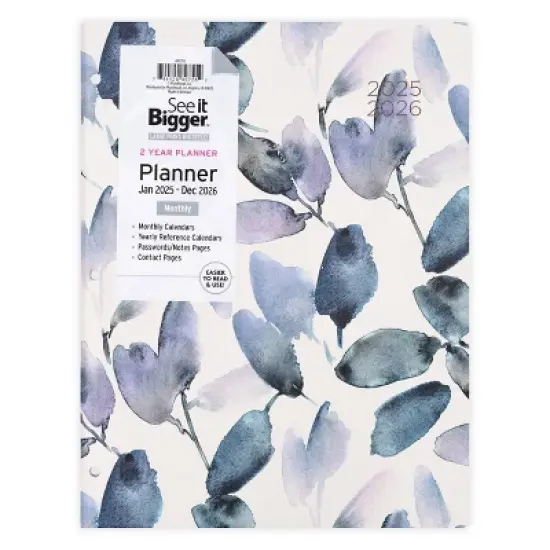 PlanAhead, See it Bigger, Jan 2025-Dec 2026 Monthly, Planner, 8.5"x11", Blue Leaf Floral&nbsp; image {8}