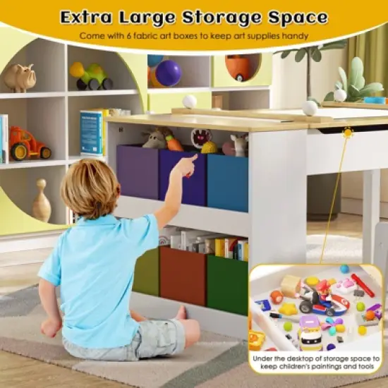 Kids Art Table and Easel Chair Set with Large Storage Desk, Wooden Drawing Desk w/Paper Roll for Children Ages 8-12, 43" L x 24" W image {4}
