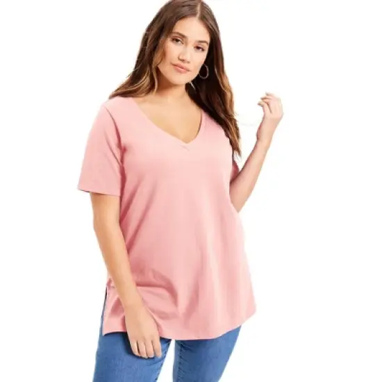 June + Vie by Roaman's Women&rsquo;s Plus Size Short-Sleeve V-Neck One + Only Tunic image {5}