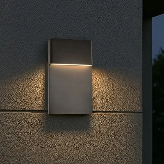 ALOADECOR Modern Simple Sqaure Integrated LED Outdoor Wall Sconce with Dusk to Dawn Sensor in Matte Black for Porch Patio image {9}