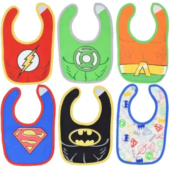 DC Comics Justice League Batman Superman Green Lantern The Flash Aquaman Baby Boys 6 Pack Bib  image {7}