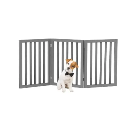 Indoor Pet Gate - 3-Panel Folding Dog Gate for Stairs or Doorways - 54x24-Inch Freestanding Pet Fence for Cats and Dogs by PETMAKER (Gray) image {5}