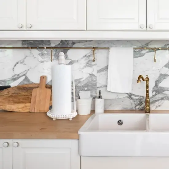 AuldHome Design Farmhouse Paper Towel Holder; Wood Beaded Rustic Countertop Dispenser image {4}