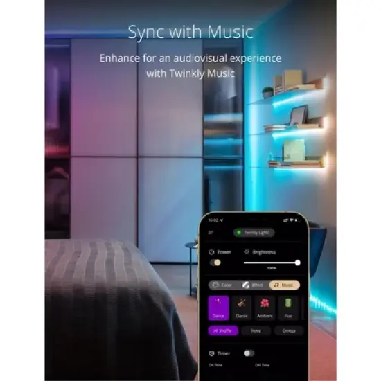 Twinkly Line App Controlled Adhesive and Magnetic White Wire Light Strip Starter Kit, Multicolor, RGB LED, 5ft image {4}