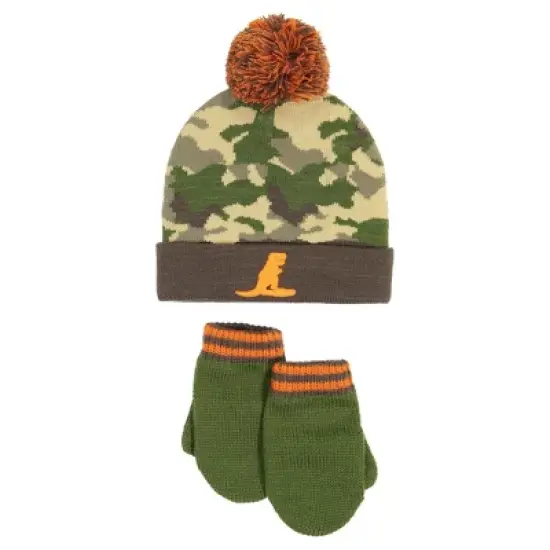Andy & Evan Kids Boys Hat & Glove Set - Camo Dino Green image {1}