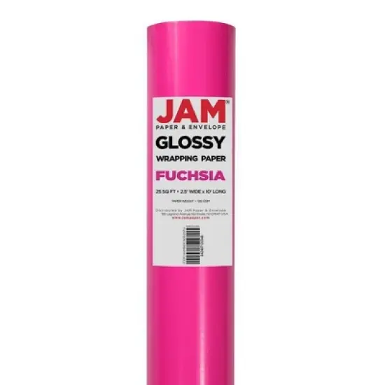 JAM PAPER Fuchsia Glossy Gift Wrapping Paper Roll - 2 packs of 25 Sq. Ft.: Valentines, Birthday, Christmas, Solid Pink image {2}