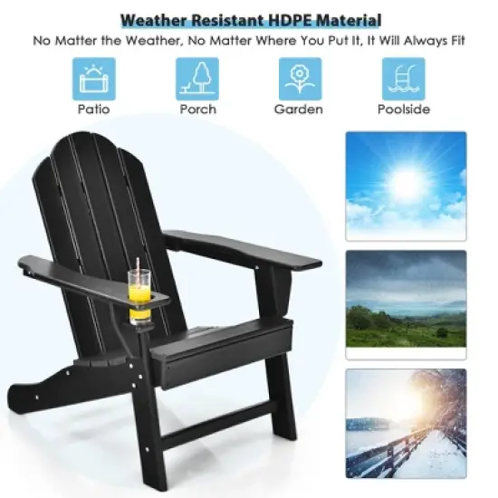 Costway 4PCS Patio Adirondack Chair Weather Resistant Garden Deck W/Cup Holder White\Black\Grey\Turquoise image {5}
