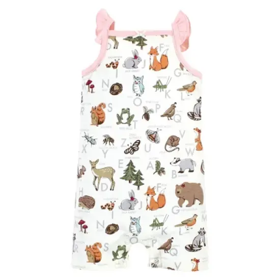 Touched by Nature Infant Girl Organic Cotton Rompers, Woodland Alphabet image {3}