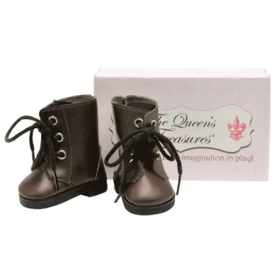 The Queen's Treasures 18 Inch Doll Blue Calico Dress with Brown Lace up Boots image {6}